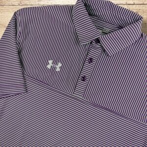 UNDER ARMOUR Mens‎ HeatGear Short Sleeve Polo Shirt Size S Purple Gray Striped